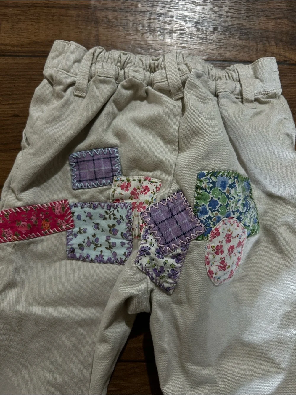 GAP Cream Girls Floral Patch Pants